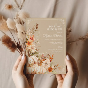 Beige Pompoen en Bloemen Vrijgezellenfeest Kaart