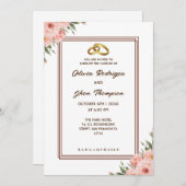 Beige prachtige esthetische bloemen moderne bruilo kaart (Voorkant / Achterkant)