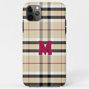 Beige Preppy Plaid Mode Monogram Gepersonaliseerd Case-Mate iPhone Case