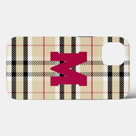 Beige Preppy Plaid Mode Monogram Gepersonaliseerd Case-Mate iPhone Case (Achterkant (horizontaal))