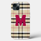 Beige Preppy Plaid Mode Monogram Gepersonaliseerd Case-Mate iPhone Case (Achterkant)