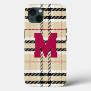 Beige Preppy Plaid Mode Monogram Gepersonaliseerd Case-Mate iPhone Case