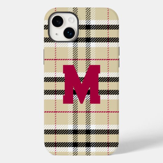 Beige Preppy Plaid Mode Monogram Gepersonaliseerd Case-Mate iPhone Case (Achterkant)