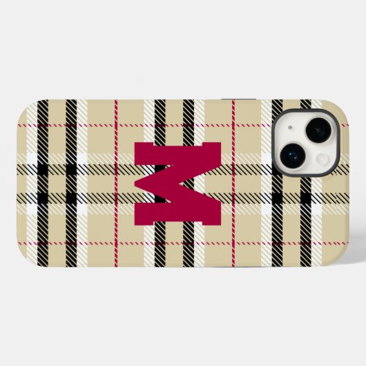 Beige Preppy Plaid Mode Monogram Gepersonaliseerd Case-Mate iPhone Case (Achterkant (horizontaal))