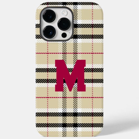 Beige Preppy Plaid Mode Monogram Gepersonaliseerd Case-Mate iPhone Case (Achterkant)