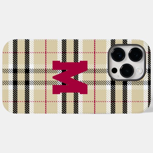 Beige Preppy Plaid Mode Monogram Gepersonaliseerd Case-Mate iPhone Case (Achterkant (horizontaal))