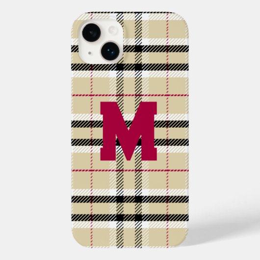 Beige Preppy Plaid Mode Monogram Gepersonaliseerd Case-Mate iPhone Case (Achterkant)