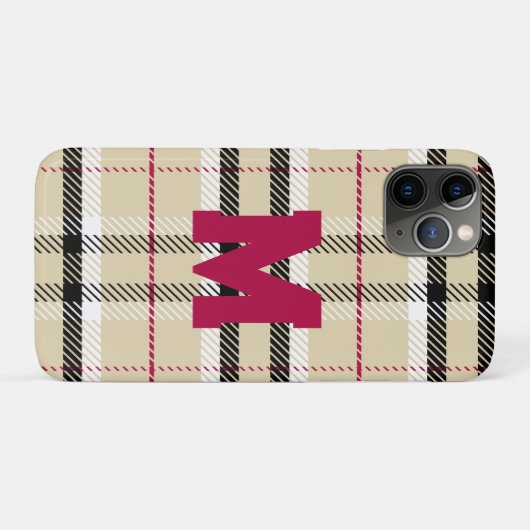 Beige Preppy Plaid Mode Monogram Gepersonaliseerd Case-Mate iPhone Case (Achterkant (horizontaal))