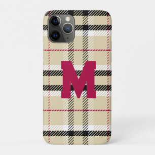 Beige Preppy Plaid Mode Monogram Gepersonaliseerd Case-Mate iPhone Case