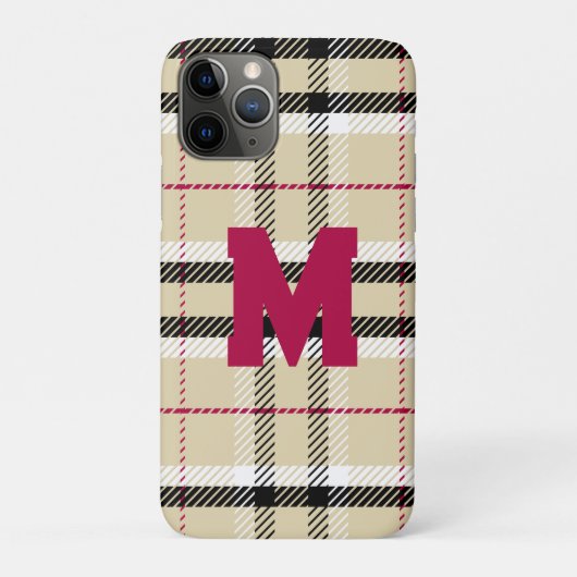 Beige Preppy Plaid Mode Monogram Gepersonaliseerd Case-Mate iPhone Case (Achterkant)