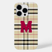 Beige Preppy Plaid Mode Monogram Gepersonaliseerd Case-Mate iPhone Case (Achterkant)