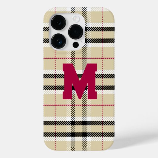 Beige Preppy Plaid Mode Monogram Gepersonaliseerd Case-Mate iPhone Case (Achterkant)
