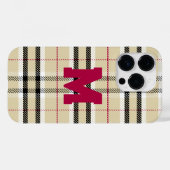 Beige Preppy Plaid Mode Monogram Gepersonaliseerd Case-Mate iPhone Case (Achterkant (horizontaal))