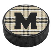 Beige Preppy Plaid Mode Monogram Gepersonaliseerd Hockey Puck (3/4)