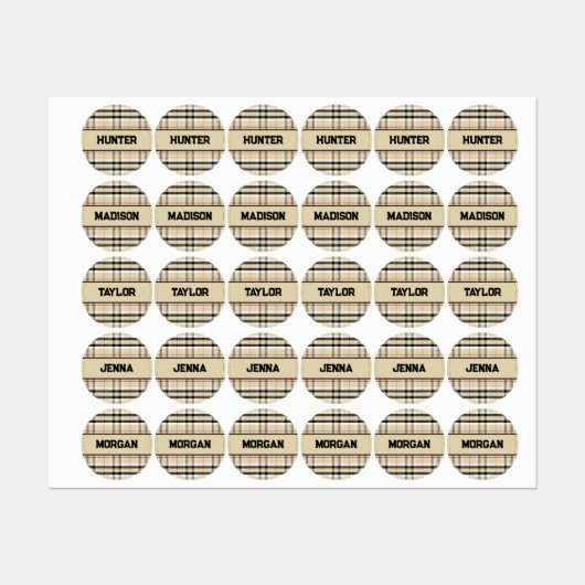 Beige Preppy Plaid Mode Monogram Gepersonaliseerd Labels (Vel)