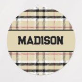 Beige Preppy Plaid Mode Monogram Gepersonaliseerd Labels (Design 2)