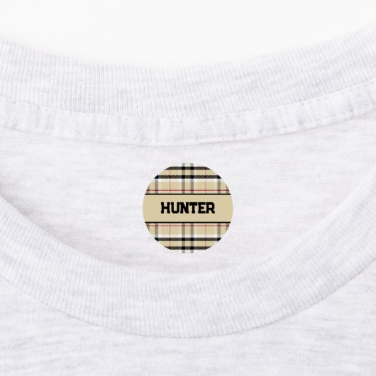 Beige Preppy Plaid Mode Monogram Gepersonaliseerd Labels (Aangebracht)