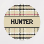 Beige Preppy Plaid Mode Monogram Gepersonaliseerd Labels (Design 1)