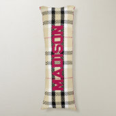 Beige Preppy Plaid Mode Monogram Gepersonaliseerd Lichaamskussen (Voorkant Verticaal)