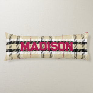 Beige Preppy Plaid Mode Monogram Gepersonaliseerd Lichaamskussen