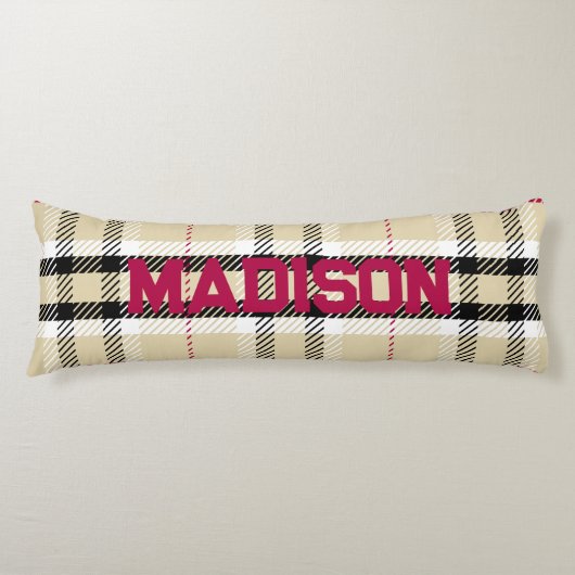 Beige Preppy Plaid Mode Monogram Gepersonaliseerd Lichaamskussen (Voorkant)