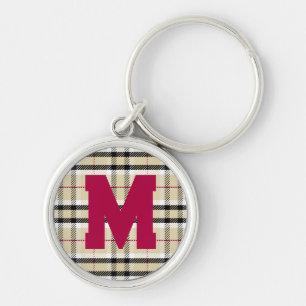 Beige Preppy Plaid Mode Monogram Gepersonaliseerd Sleutelhanger