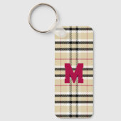Beige Preppy Plaid Mode Monogram Gepersonaliseerd Sleutelhanger (Voorkant)