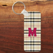 Beige Preppy Plaid Mode Monogram Gepersonaliseerd Sleutelhanger (Voorkant)