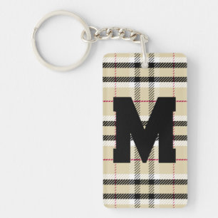Beige Preppy Plaid Mode Monogram Gepersonaliseerd Sleutelhanger