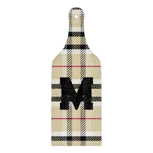 Beige Preppy Plaid Mode Monogram Gepersonaliseerd Snijplank (Voorkant)