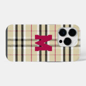 Beige Preppy Plaid Mode Monogram Persoonlijk iPhone Hoesje (Achterkant horizontaal)