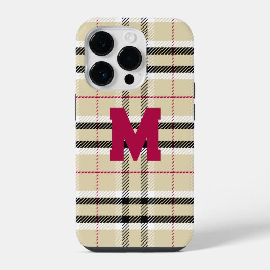 Beige Preppy Plaid Mode Monogram Persoonlijk iPhone Hoesje (Achterkant)
