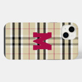 Beige Preppy Plaid Mode Monogram Persoonlijk iPhone Hoesje (Achterkant horizontaal)