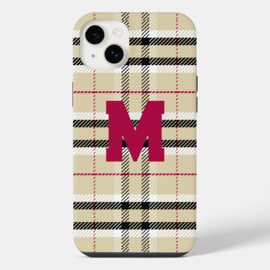 Beige Preppy Plaid Mode Monogram Persoonlijk iPhone Hoesje (Achterkant)