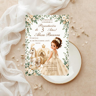 Beige prinses 3e verjaardag presentatie kaart