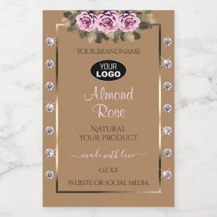 Beige productlabels Roze rozen Diamanten met logo Voedselcontainer Etiket
