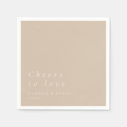 Beige proost van de liefde gepersonaliseerde bruil servet (Voorkant)