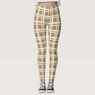 Beige Pset Tartan Gecontroleerd Patroon Leggings