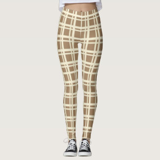Beige Pset Tartan Gecontroleerd Patroon Leggings