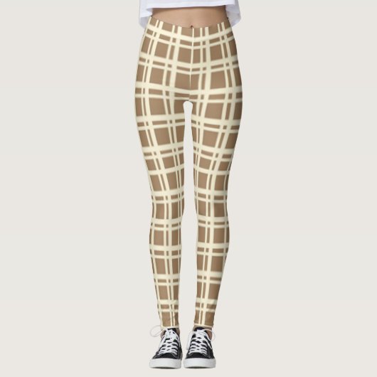 Beige Pset Tartan Gecontroleerd Patroon Leggings (Voorkant)