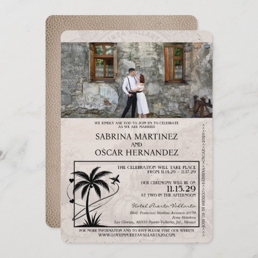 Beige Puerta Vallarta Passport bruiloft Kaart (Voorkant / Achterkant)