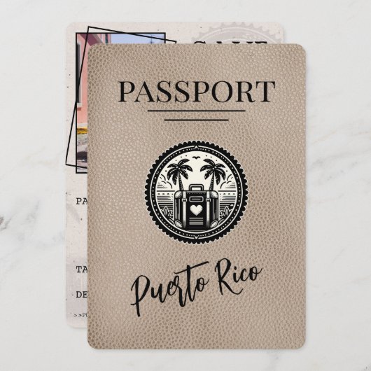 Beige Puerto Rico Passport Save The Date (Voorkant / Achterkant)