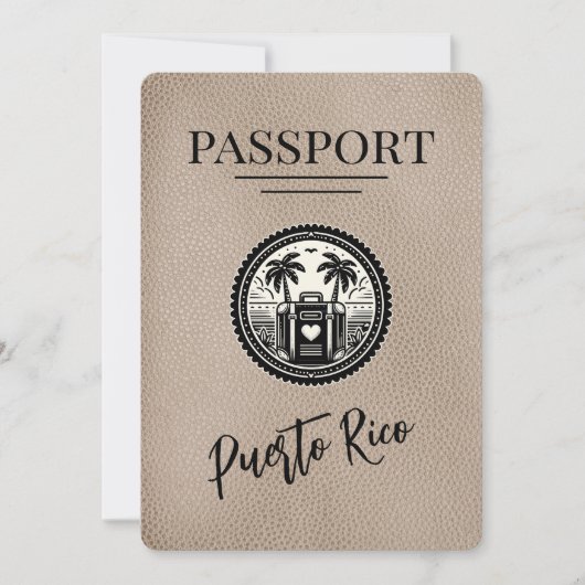 Beige Puerto Rico Passport Save The Date (Voorkant)