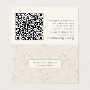 Beige QR-code gevouwen Visitekaartje minimalistisc