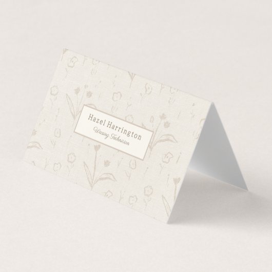 Beige QR-code gevouwen Visitekaartje minimalistisc (Voorkant)