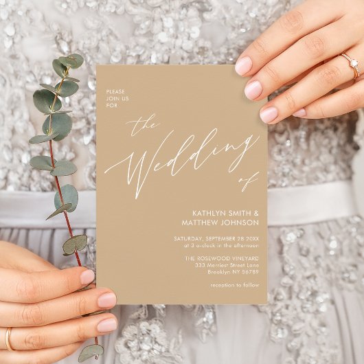 Beige QR-code in één modern script Uitnodiging Briefkaart