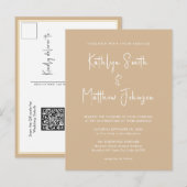 Beige QR-code in één modern script Uitnodiging Briefkaart (Voorkant / Achterkant)