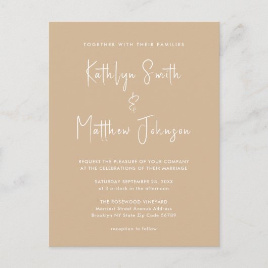 Beige QR-code in één modern script Uitnodiging Briefkaart (Voorkant)