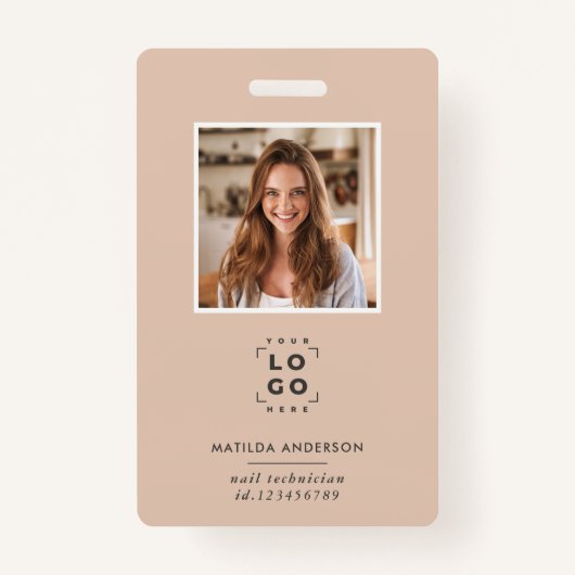 Beige QR code modern minimal foto abstract Badge (Voorkant)