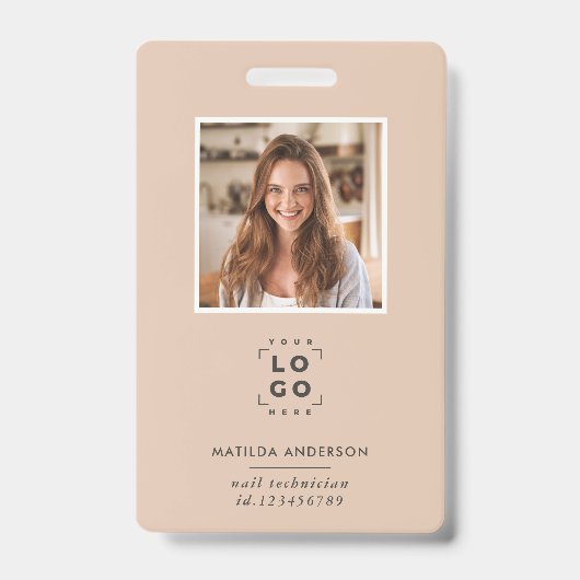 Beige QR-code moderne minimale foto abstract Badge (Voorzijde)